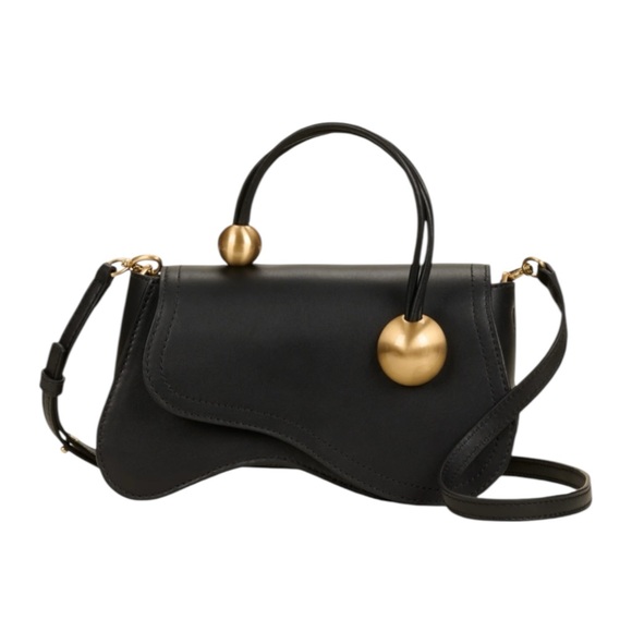 cult gaia Handbags - cult gaia Kazia Regular Crossbody Black Leather Gold Bag